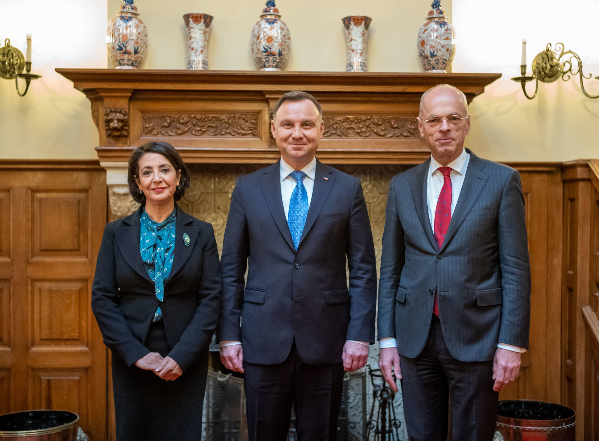 President Duda (midden) met de beide Kamervoorzitters